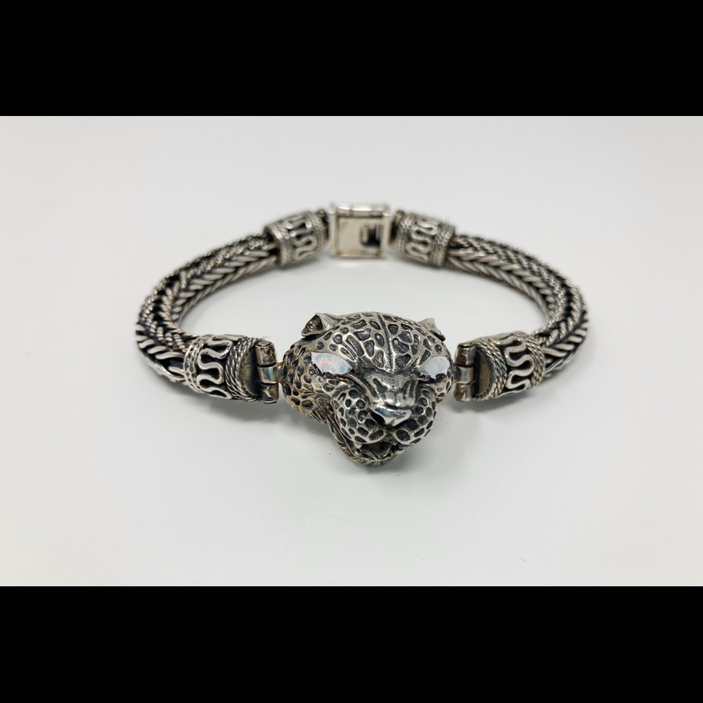 Bali handmade bracelet  sterling silver 925 men Cheetah white  eye